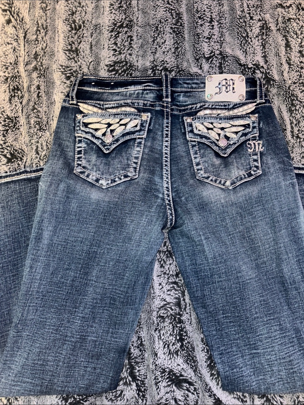 Miss Me Women's Dark Blue Bootcut Jeans with Faded (worn twice)